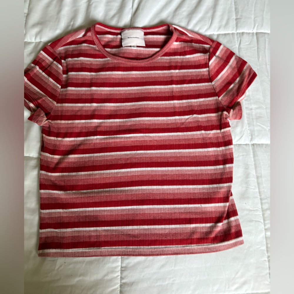 Reformation Red and White Striped Top